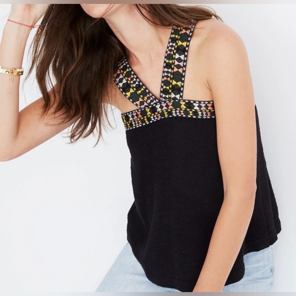 Madewell Black embroidered swing sweater Sleeveless Tank Top